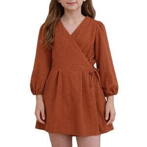 Luli & Me Gabby Girls Grace Wrap Romper  Rust 100% Cotton Sz M Cottage Boho
